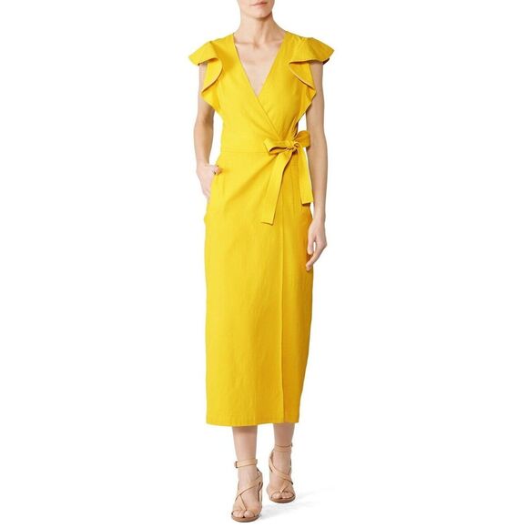 Rent the runway sz 6 sunshine yellow Walker A.L.C dress wrap midi short sleeve - Picture 1 of 8